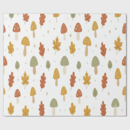 Papel De Presente Cute Autumn Mushroom and Leaves Wrapping Paper