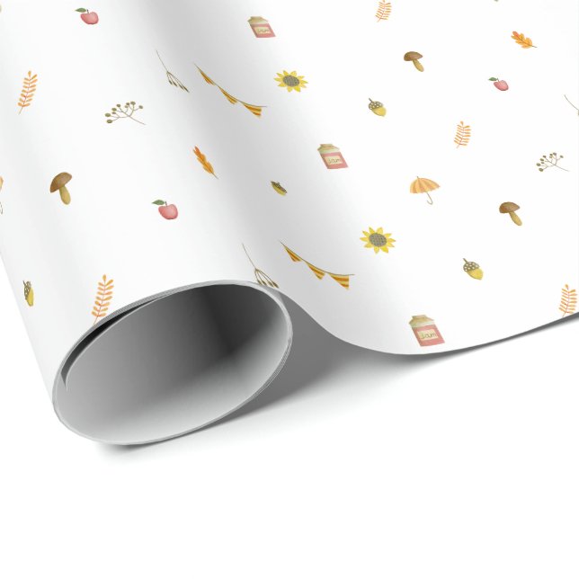 Papel De Presente Cute Autumnal Elements Pattern. (Ponta do rolo)