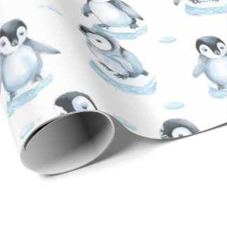 Papel De Presente Cute Baby penguins playing on ice illustration 