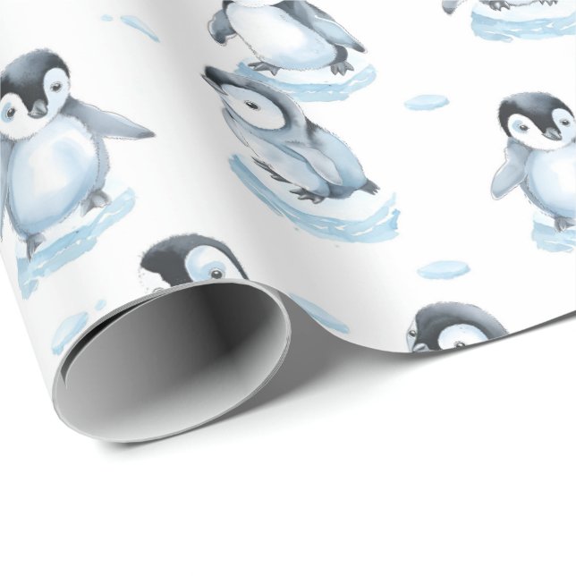 Papel De Presente Cute Baby penguins playing on ice illustration  (Ponta do rolo)