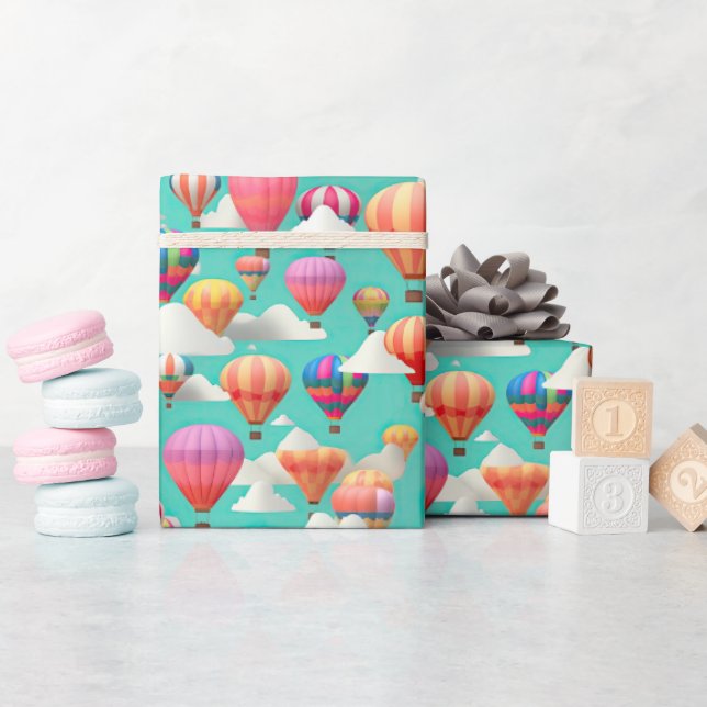 Papel De Presente Cute baby shower hot air balloon tiled  (Chá de bebê)