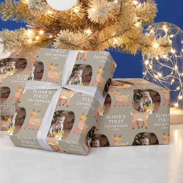 Papel De Presente Cute Baby's 1st Christmas Photo Reindeer (Feriados)