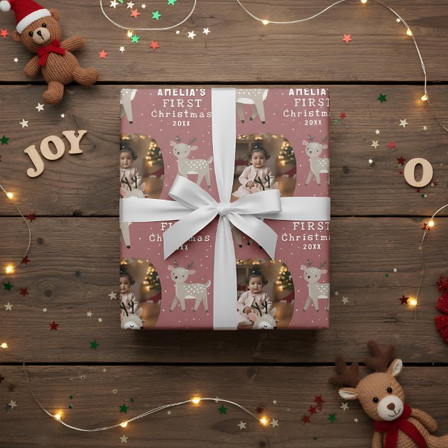 Papel De Presente Cute Baby's 1st Christmas Photo Reindeer (Criador carregado)