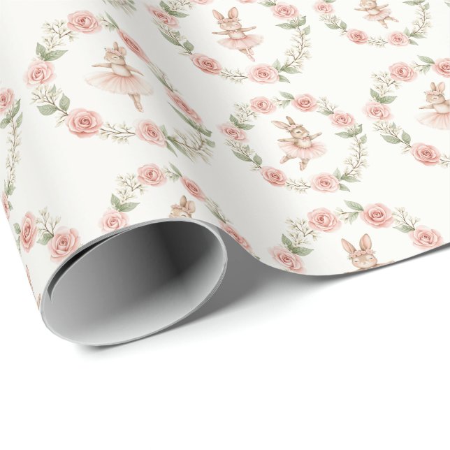 Papel De Presente Cute ballerina rabbits (Ponta do rolo)