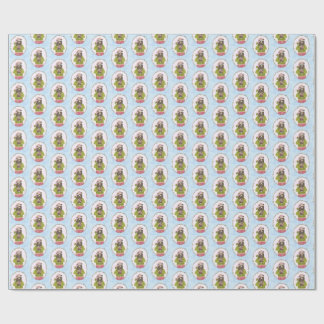 Papel De Presente Cute Bear Holding Gingerbread House Holiday Wrap