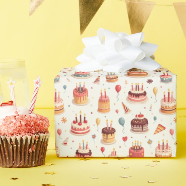 Papel De Presente Cute Birthday Cakes Wrapping Paper (Festa de aniversário)