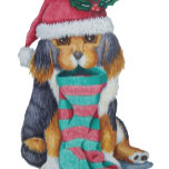 Papel De Presente cute black and brown christmas puppy dog<br><div class="desc">This cute little black and brown mixed breed Christmas puppy is looking very festive wearing his red santa hat with a sprig of holly in it. He's holding his red and green stripy Christmas stocking in his mouth as he eagerly awaits a visit from Santa Claus to fill his stocking...</div>