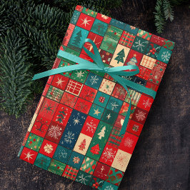 Papel De Presente Cute blue red patchwork blocks