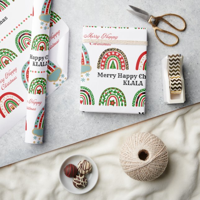 Papel De Presente Cute Boho Christmas Rainbow Plaid Leopard Holiday (Artesanato)