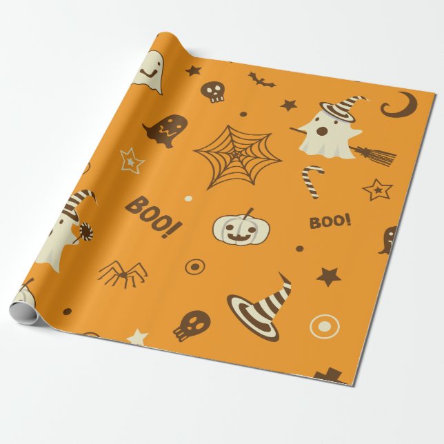 Papel De Presente Cute Boo Ghost Happy Halloween Padrão Invisível (Desenrolado)