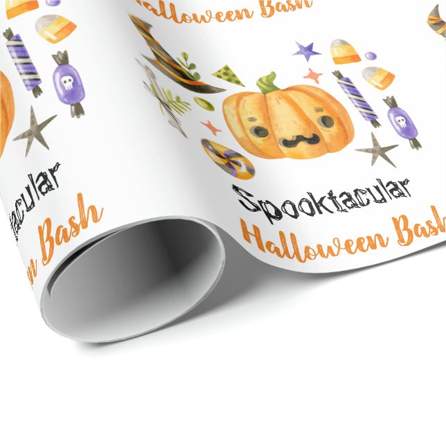 Papel De Presente Cute Boo Pumpkin Spooktacular Festa de Halloween B (Ponta do rolo)