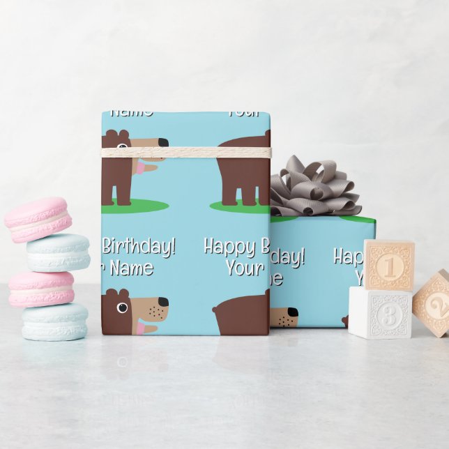 Papel De Presente Cute brown bear cartoon baby Birthday (Chá de bebê)