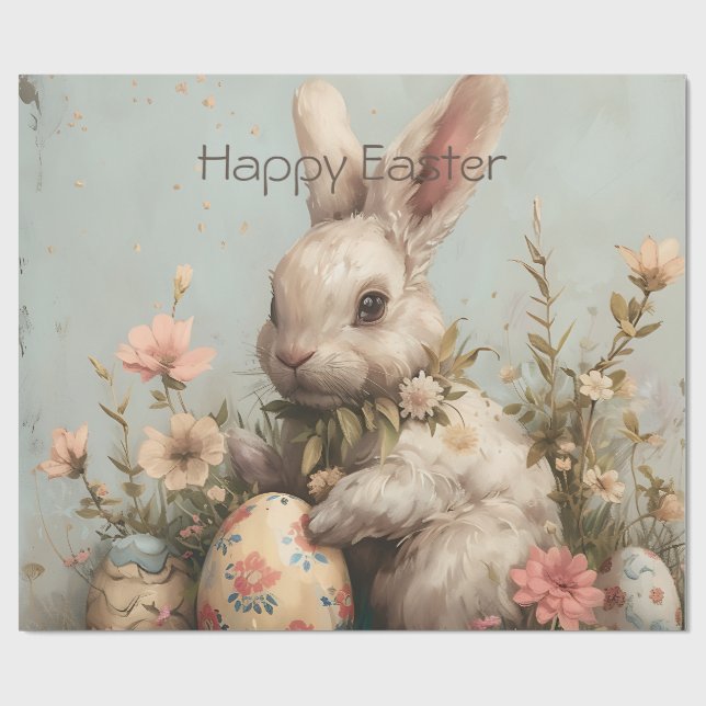 Papel De Presente Cute Bunny Eggs Flowers Easter  (Aberto)