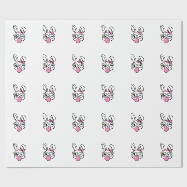 Papel De Presente Cute Bunny Face Bubblegum Glasses Pink Coquette Bo (Aberto)