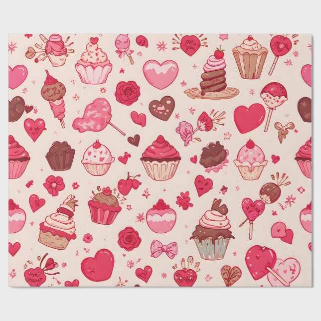 Papel De Presente Cute Candy & Sweets Valentine Seamless Pattern  (Aberto)