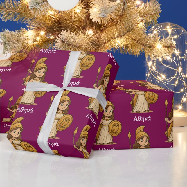 Papel De Presente Cute Cartoon Athena – Greek Goddess Custom (Feriados)