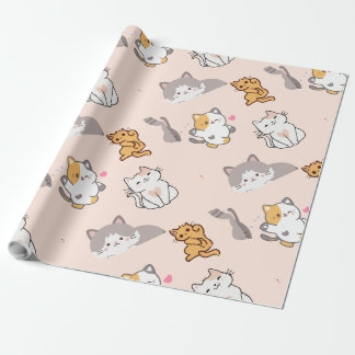 Papel De Presente Cute Cartoon Cats Pattern Monogram