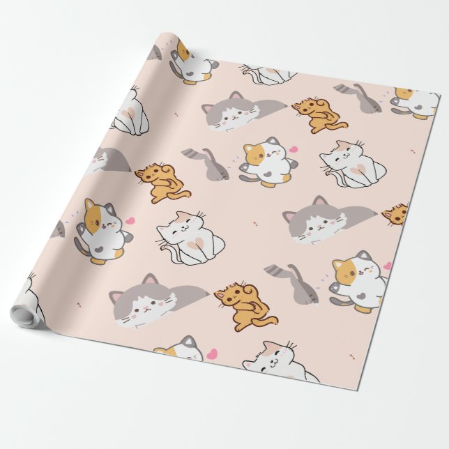 Papel De Presente Cute Cartoon Cats Pattern Monogram (Desenrolado)