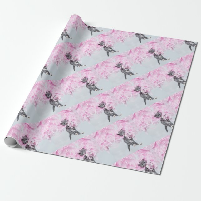 Papel De Presente Cute Cat pink plume (Desenrolado)