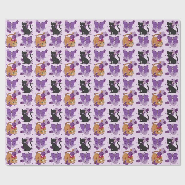 Papel De Presente Cute Cats and Bows Pattern (Aberto)