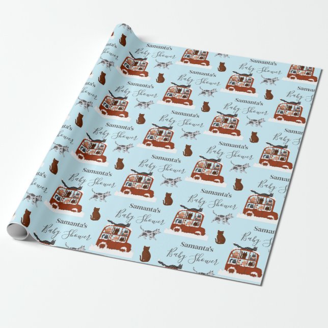 Papel De Presente Cute Cats in car Winter Birthday Baby Gift (Desenrolado)