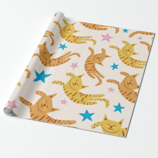 Papel De Presente Cute cats seamless pattern with stars funny drawin