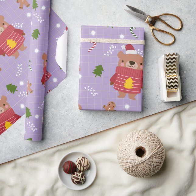 Papel De Presente Cute Christmas Bear Pattern | Cozy Holiday Winter  (Artesanato)