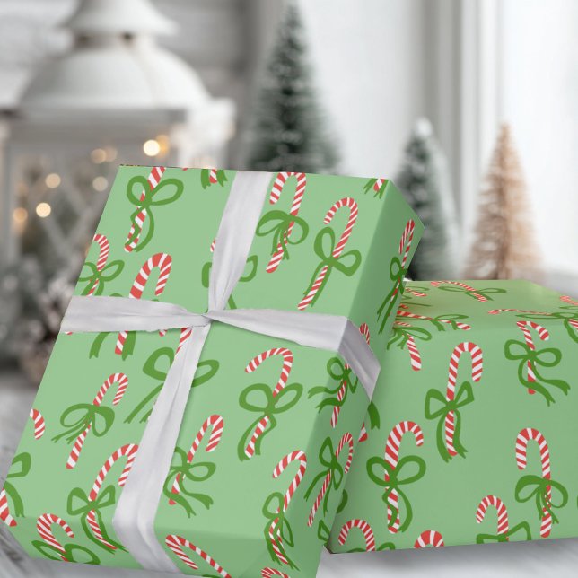 Papel De Presente Cute Christmas Candy Canes Xmas Holiday (Cute Christmas Candy Canes Xmas Holiday Wrapping Paper
Green)