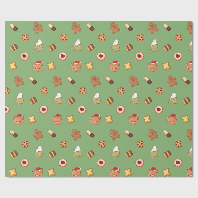 Papel De Presente Cute Christmas Cookies Happy Holiday Biscuits  (Aberto)