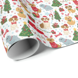 Papel De Presente Cute Christmas Puppies Holiday Wrapping Paper