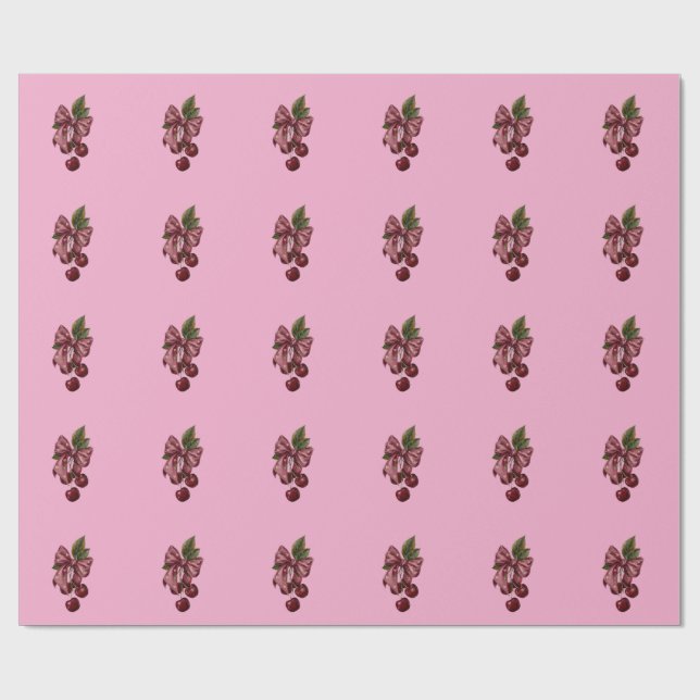 Papel De Presente Cute Coquette Laço Cereja Rosa Estética (Aberto)