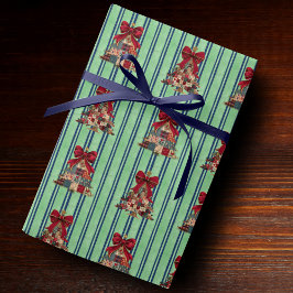 Papel De Presente Cute coquette patchwork christmas trees striped