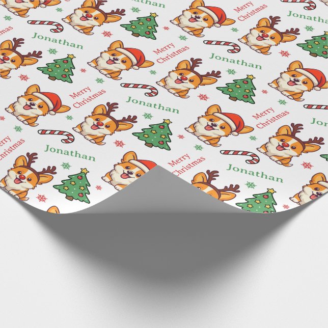 Papel De Presente Cute Corgi Puppy Christmas Tree Holidays (Ponta)
