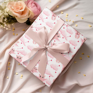 Papel De Presente Cute Cupid com Padrão de Asas Rosa Dia dos Namorad