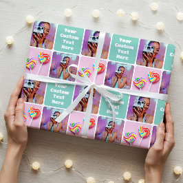 Papel De Presente Cute Custom 3 Photo Modern Retro Green Pattern