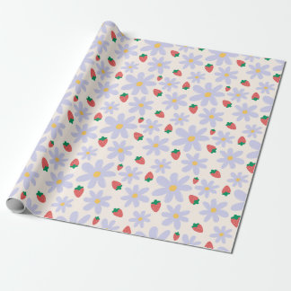 Papel De Presente Cute Daisy and Strawberry Pattern