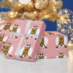 Papel De Presente Cute Deer Pink Christmas Kid