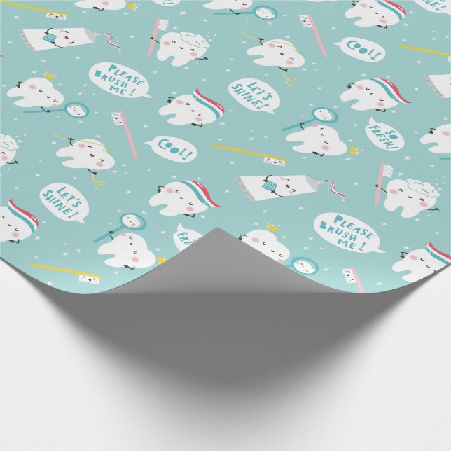 Papel De Presente Cute Dental pattern blue Brush your Teeth (Ponta)
