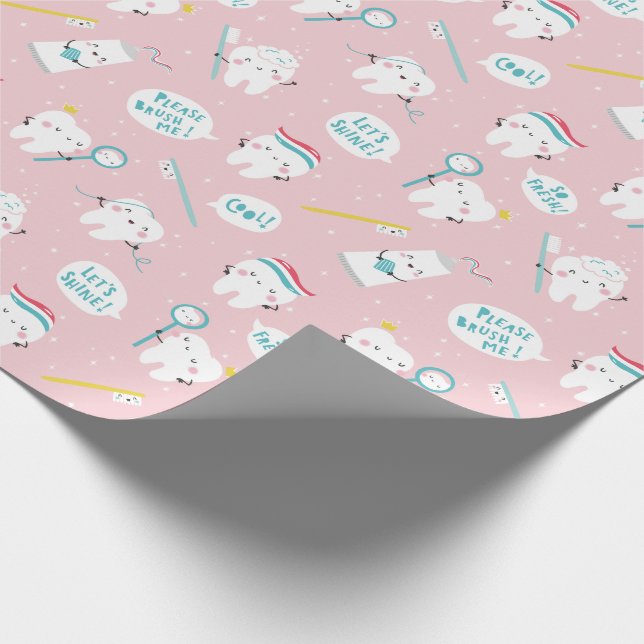 Papel De Presente Cute Dental pattern Pink Brush your Teeth (Ponta)