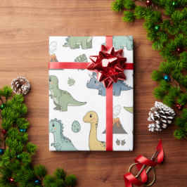 Papel De Presente Cute Dino Pattern Kids Birthday Wrapping Paper