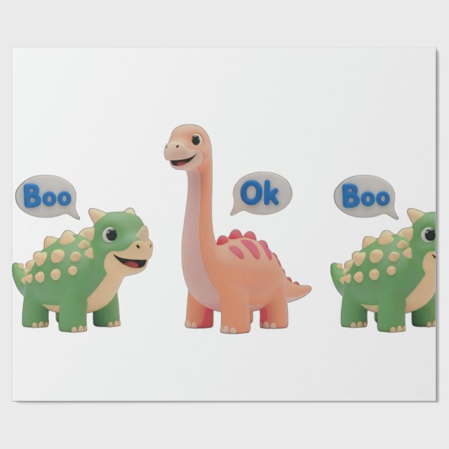 Papel De Presente Cute Dino surprise Wrapping Paper (Aberto)