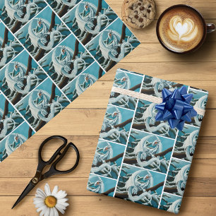 Papel De Presente Cute Dragão Branco de Inverno Árvore de Pinheiro N