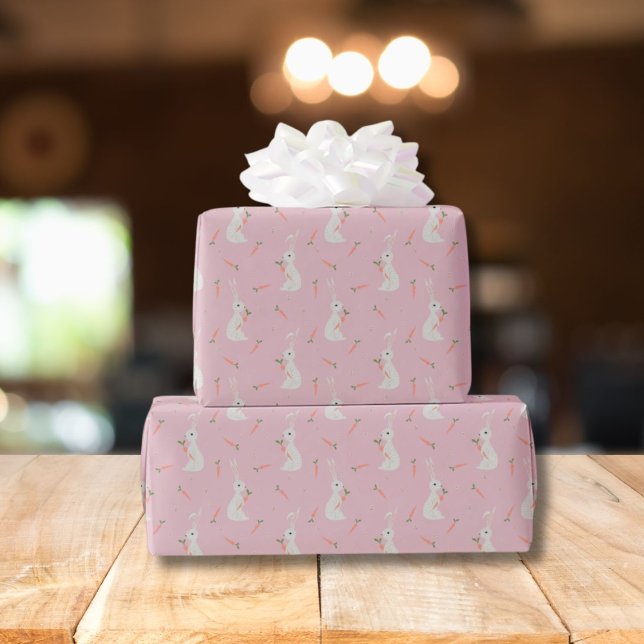 Papel De Presente Cute Easter bunny & carrot pattern on pastel pink (Criador carregado)
