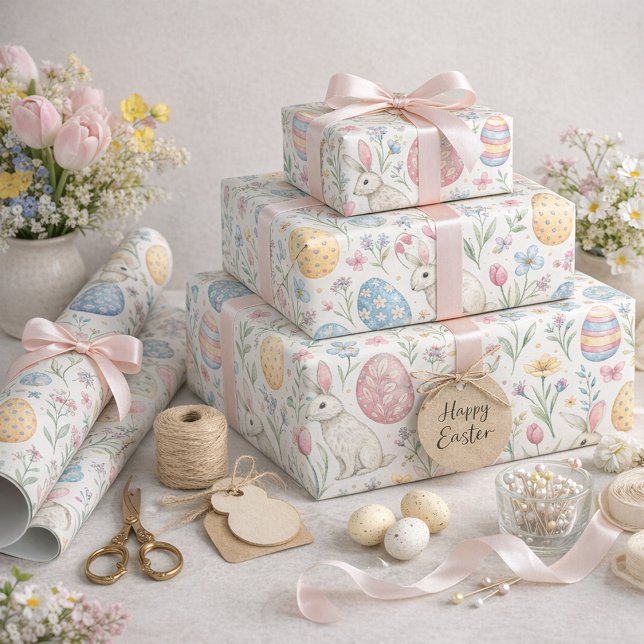 Papel De Presente Cute Easter Egg and Spring Bunny Illustration (Criador carregado)
