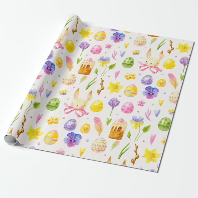 Papel De Presente Cute Easter Pattern Wrapping Paper (Desenrolado)