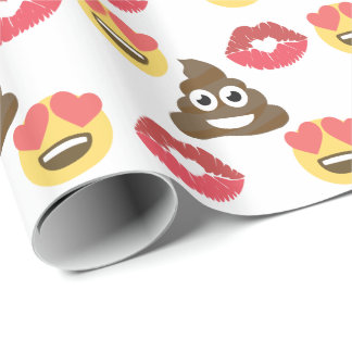Papel De Presente Cute Emoji apaixonado, Poop emoji e beijos