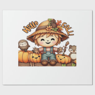 Papel De Presente Cute Fall Espantalho com Abóboras Camiseta Oversiz