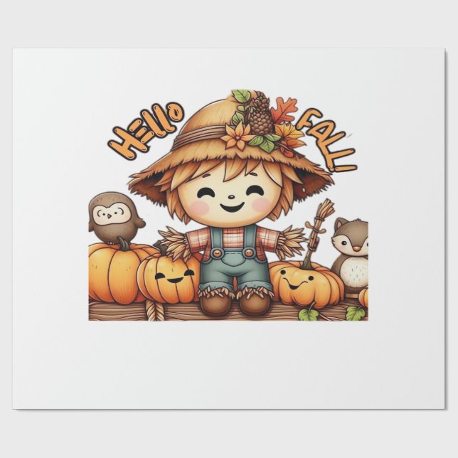 Papel De Presente Cute Fall Espantalho com Abóboras Camiseta Oversiz (Aberto)