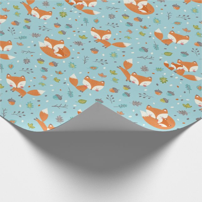 Papel De Presente Cute Fall Mama and baby fox on blue (Ponta)