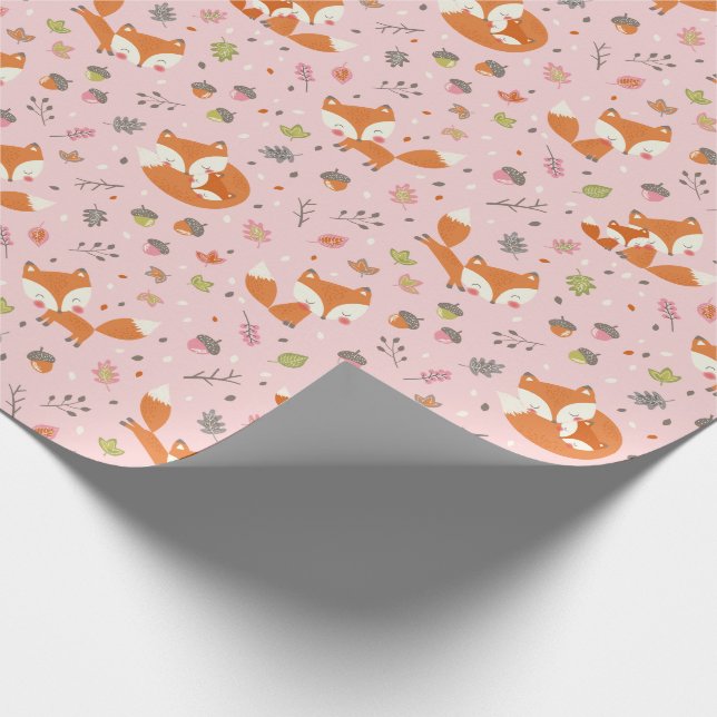 Papel De Presente Cute Fall Mama and baby fox on light pink (Ponta)